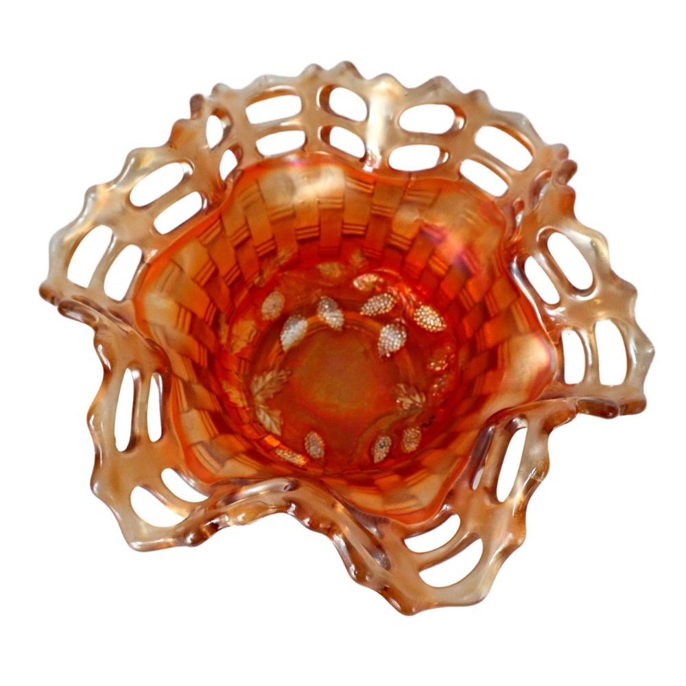 Carnival Glass Marigold Fenton Open Edge Ruffled Hat Vase Iridescent Carnival Gl - Picture 3 of 6